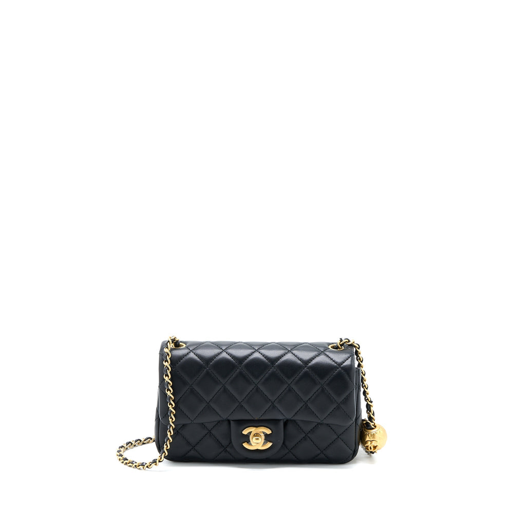 CHANEL PEARL CRUSH MINI RECTANGULAR FLAP BAG LAMBSKIN BLACK GHW