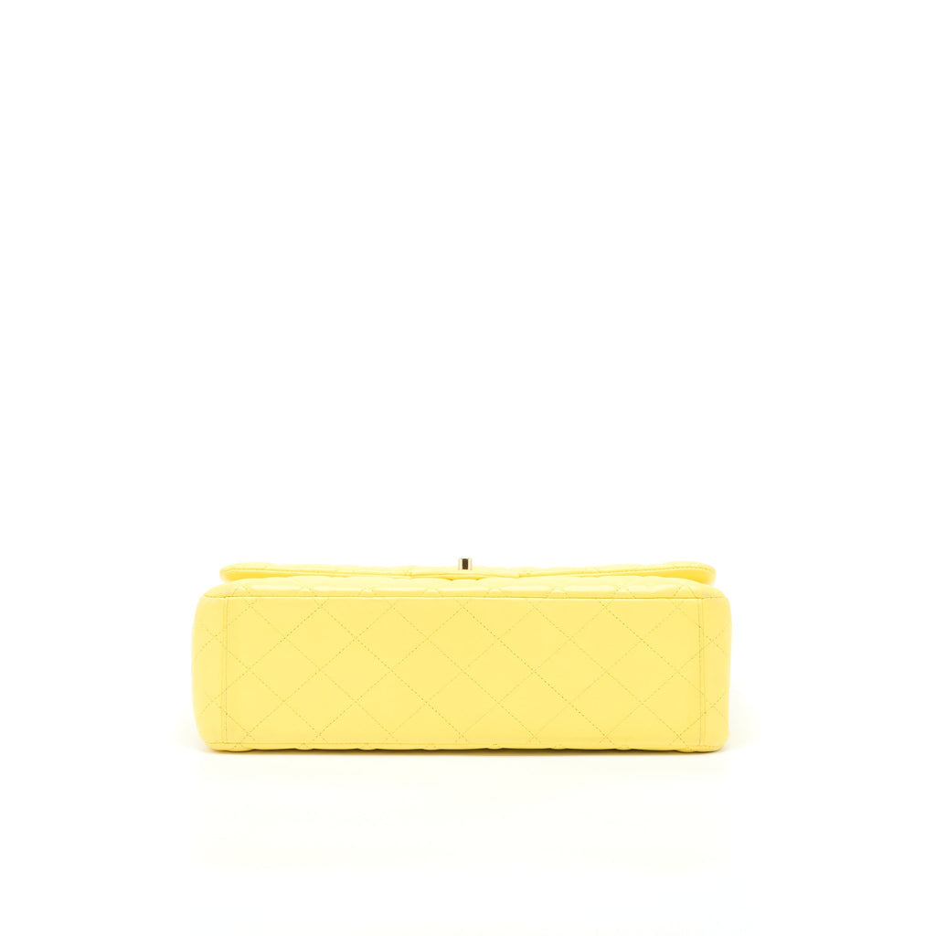 CHANEL MAXI CLASSIC DOUBLE FLAP BAG LAMBSKIN YELLOW LGHW
