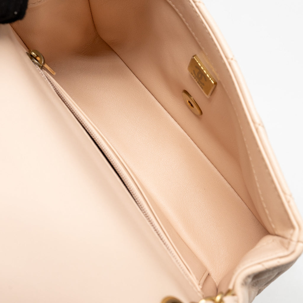 CHANEL PEARL CRUSH MINI RECTANGULAR FLAP BAG LAMBSKIN LIGHT PINK GHW (MICROCHIP)