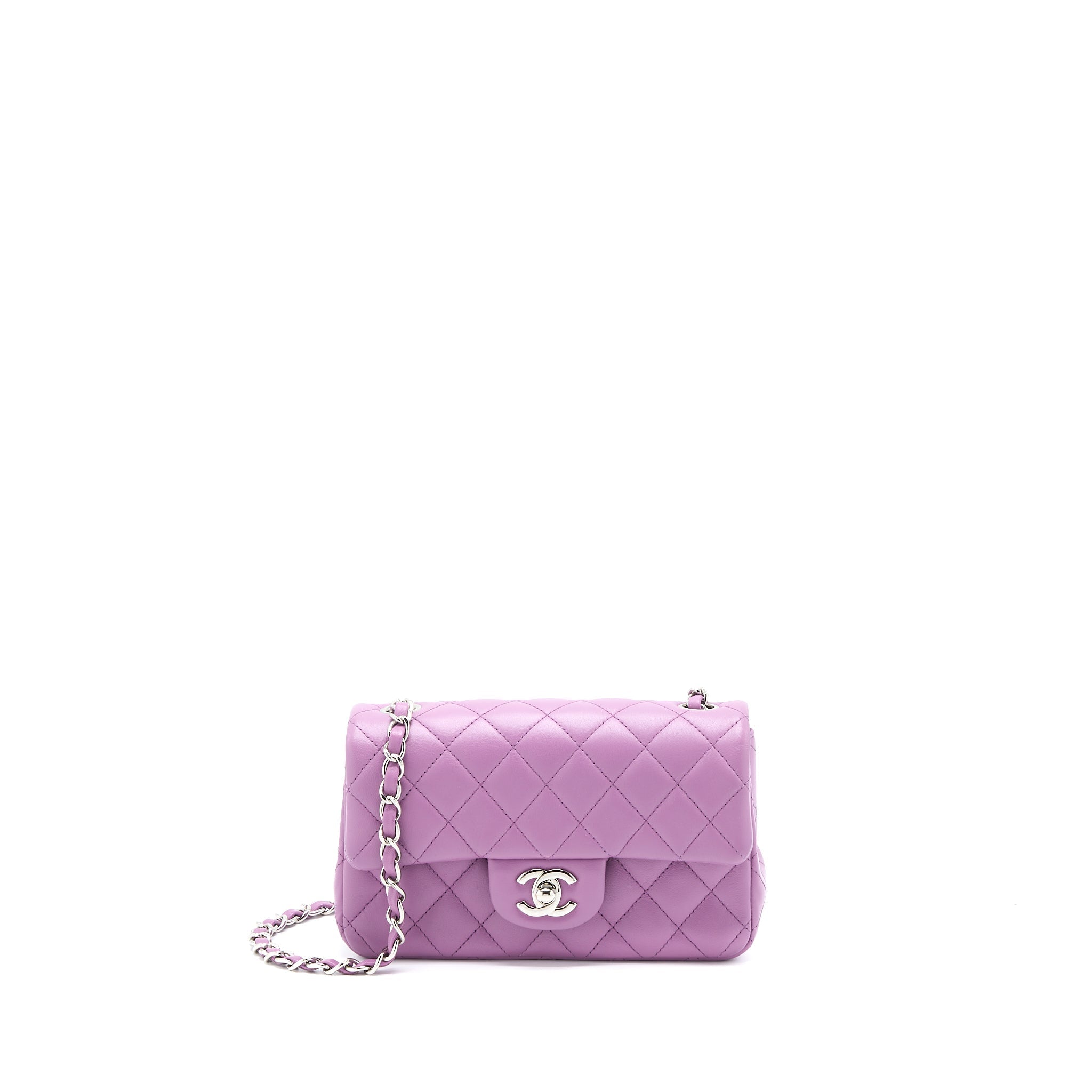 CHANEL MINI RECTANGULAR FLAP BAG LAMBSKIN PURPLE SHW
