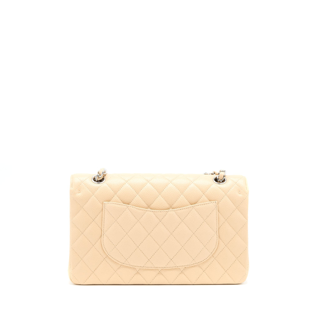 CHANEL CLASSIC DOUBLE FLAP BAG CAVIAR LIGHT BEIGE SHW