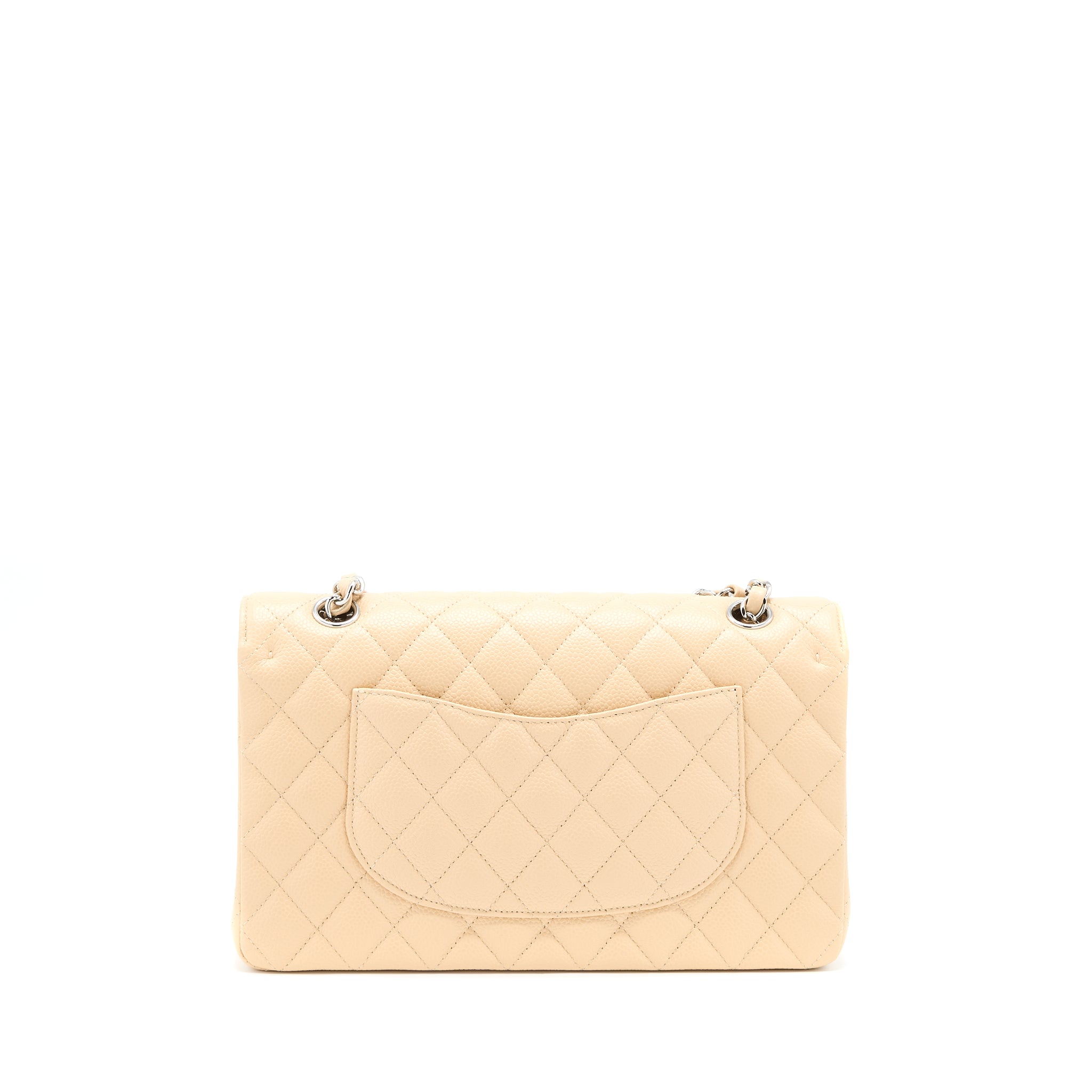 CHANEL CLASSIC DOUBLE FLAP BAG CAVIAR LIGHT BEIGE SHW