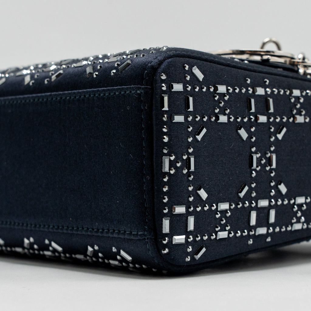 DIOR MINI LADY DIOR SATIN CRYSTAL DARK BLUE SHW