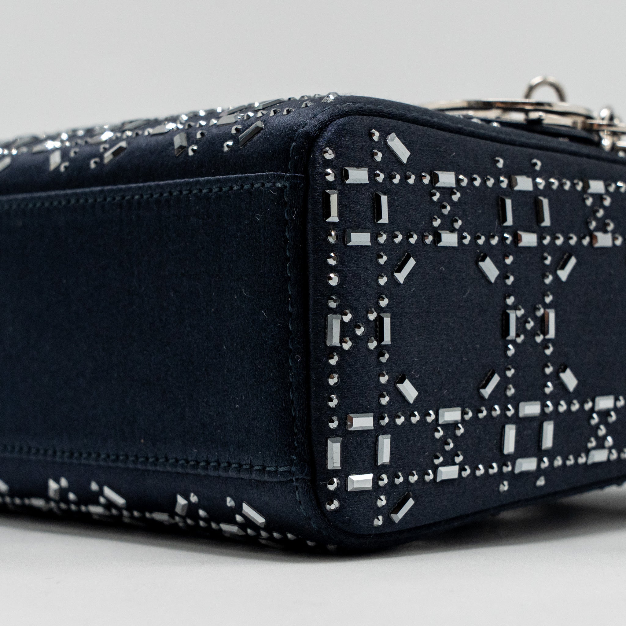 DIOR MINI LADY DIOR SATIN CRYSTAL DARK BLUE SHW