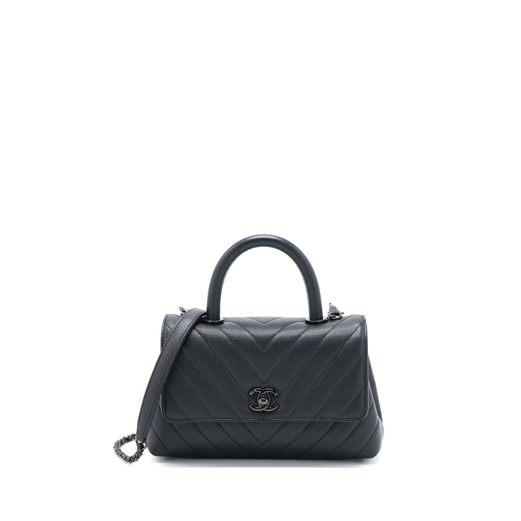 CHANEL SMALL COCO HANDLE CHEVRON CAVIAR SO BLACK WITH BLACK HARDWARE