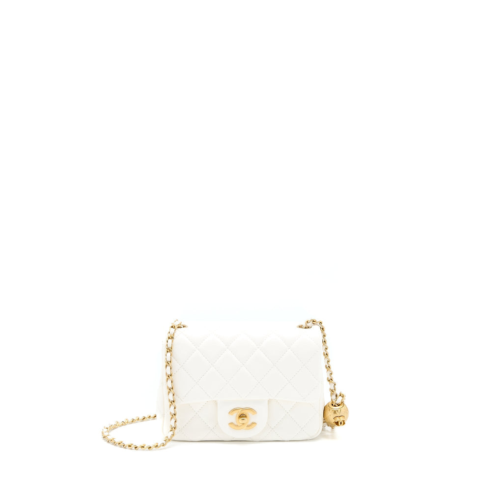 CHANEL PEARL CRUSH MINI SQUARE FLAP BAG LAMBSKIN WHITE GHW(MICROCHIP)