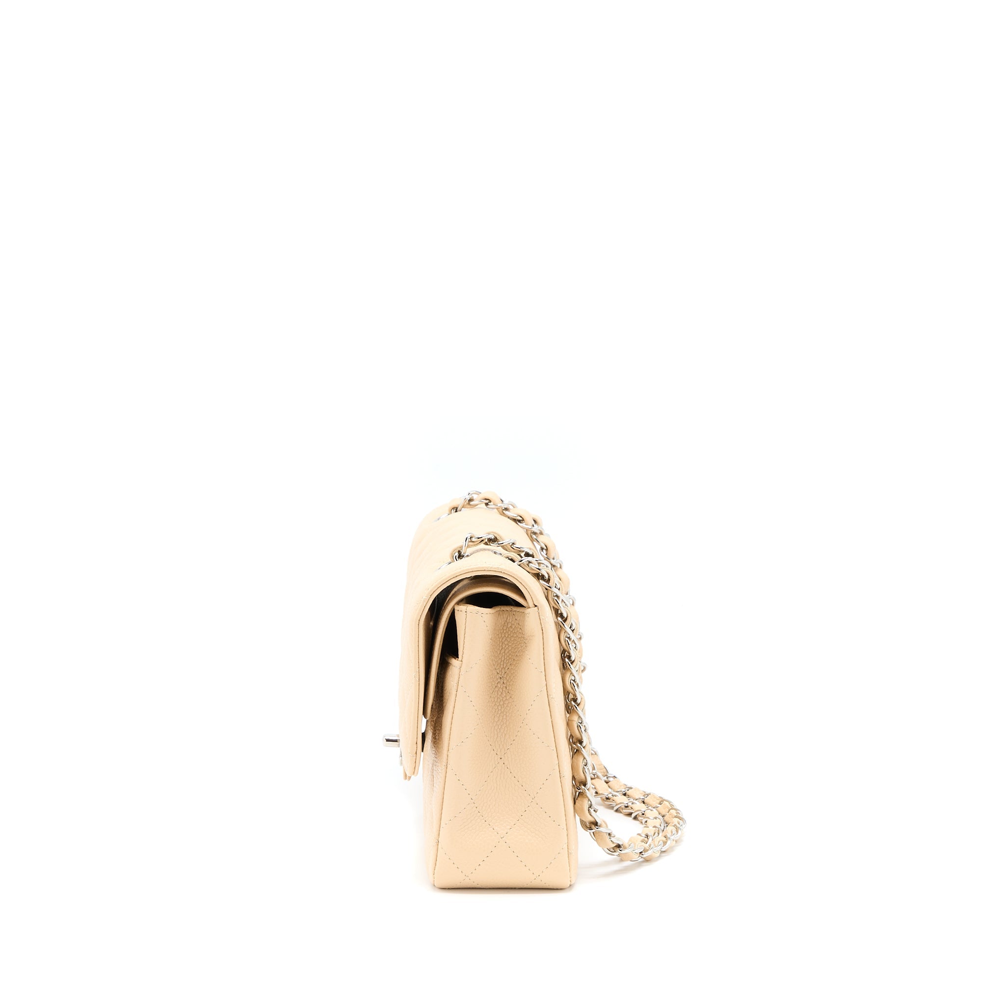 CHANEL CLASSIC DOUBLE FLAP BAG CAVIAR LIGHT BEIGE SHW