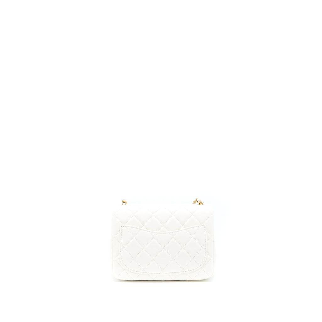 CHANEL PEARL CRUSH MINI SQUARE FLAP BAG LAMBSKIN WHITE GHW(MICROCHIP)