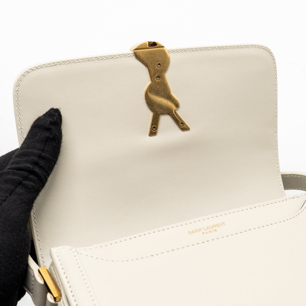 SAINT LAURENT SMALL SOLFERINO SATCHEL CROSSBODY BAG CALFSKIN WHITE GHW