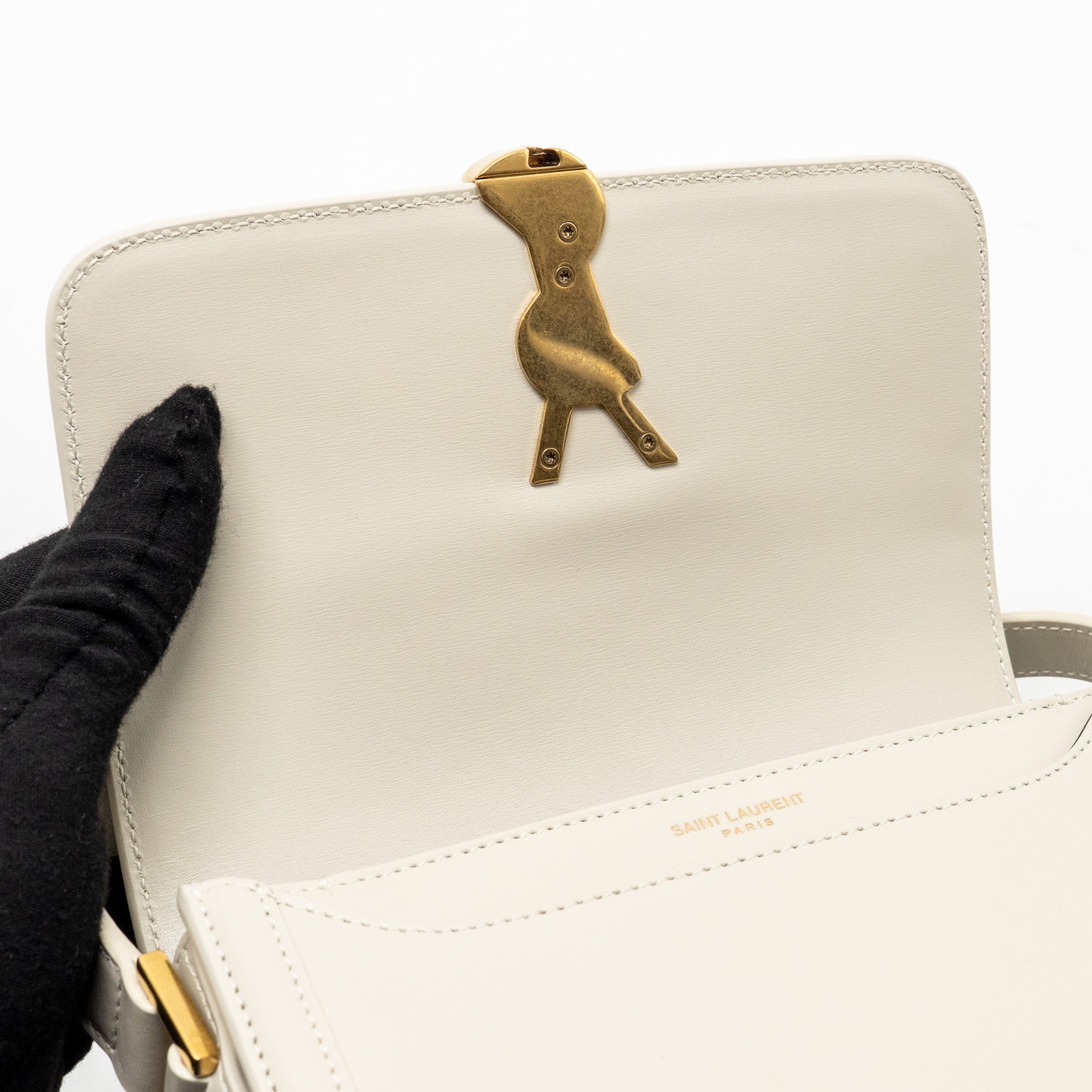SAINT LAURENT SMALL SOLFERINO SATCHEL CROSSBODY BAG CALFSKIN WHITE GHW