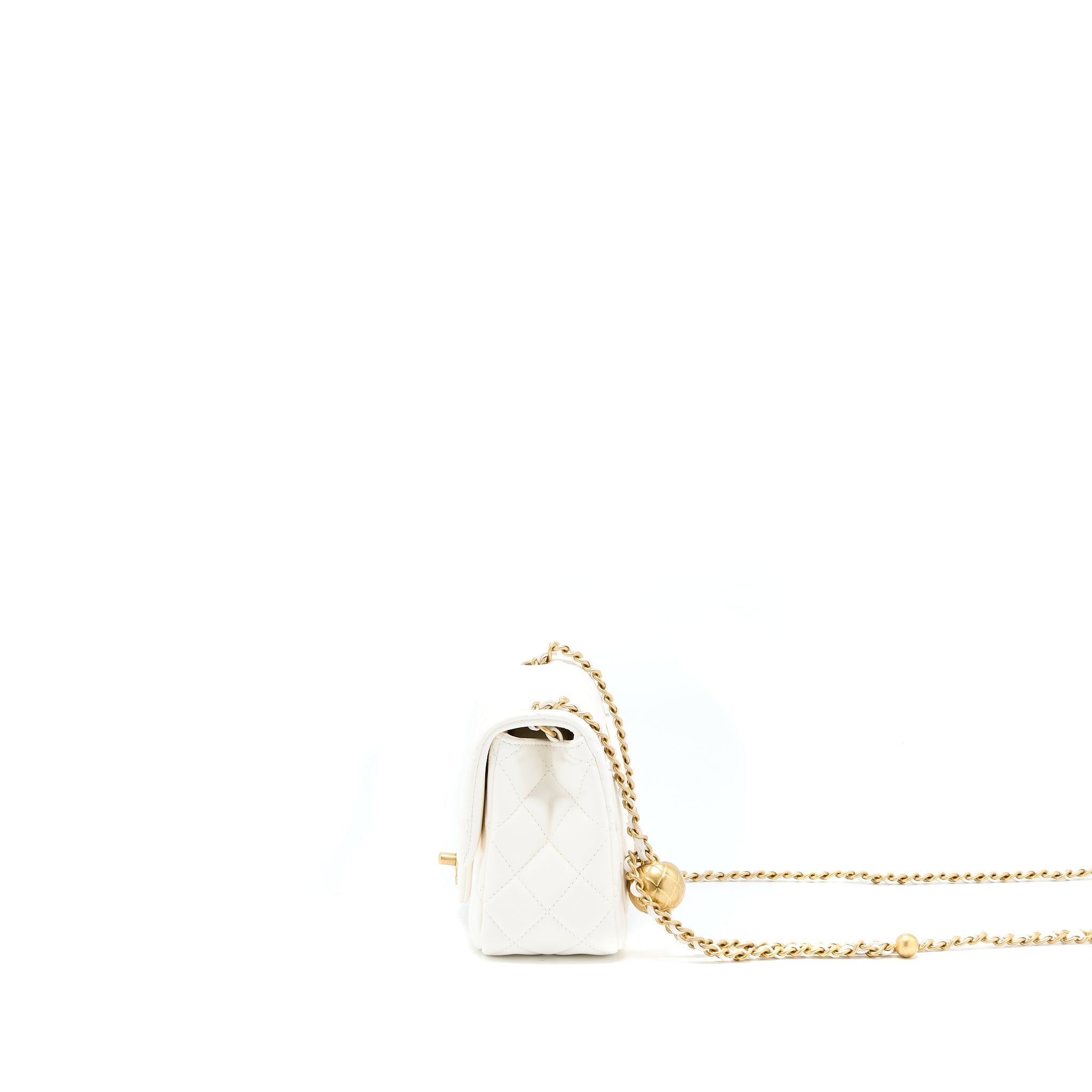 CHANEL PEARL CRUSH MINI SQUARE FLAP BAG LAMBSKIN WHITE GHW(MICROCHIP)