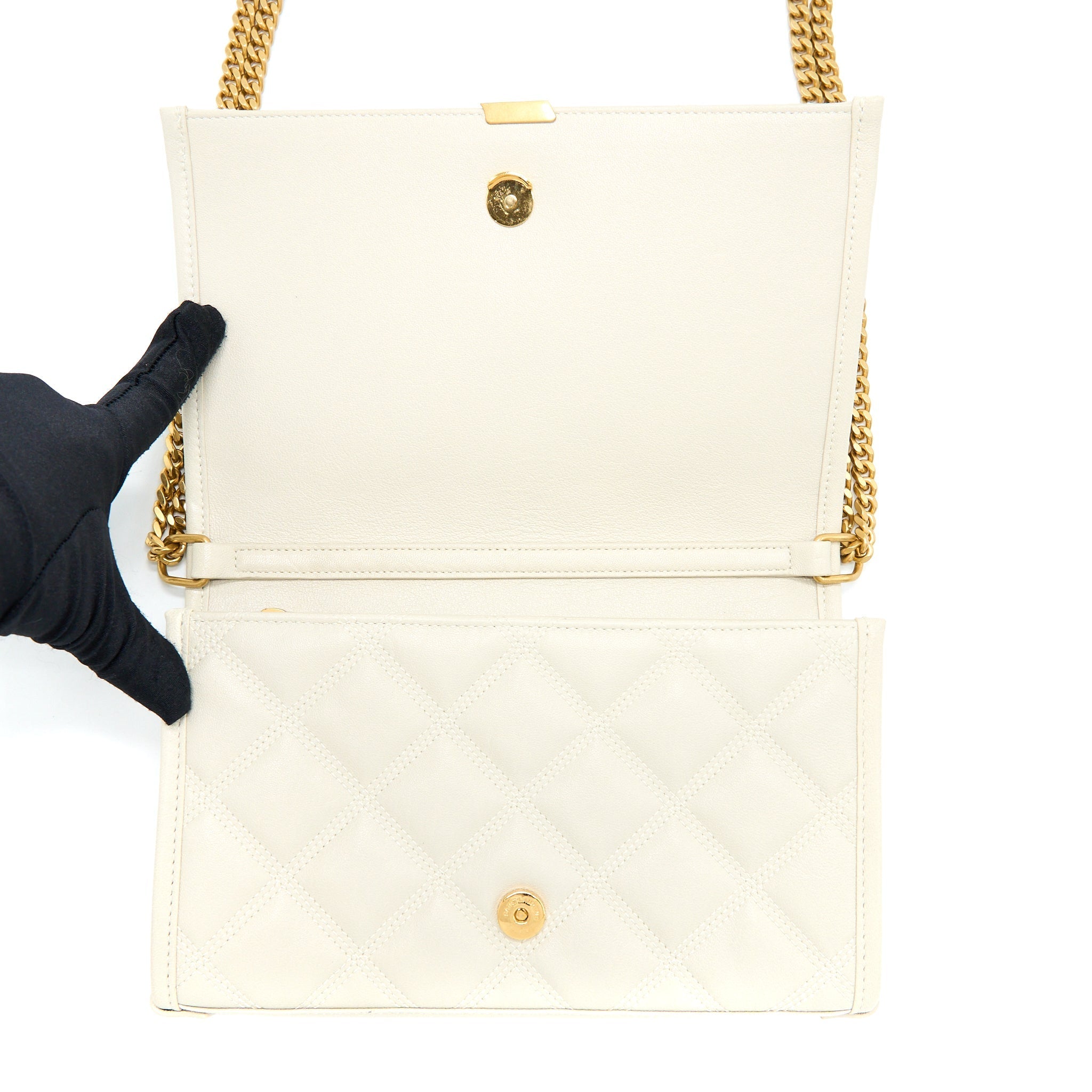 SAINT LAURENT BECKY QUILTED CHAIN BAG WHITE GHW