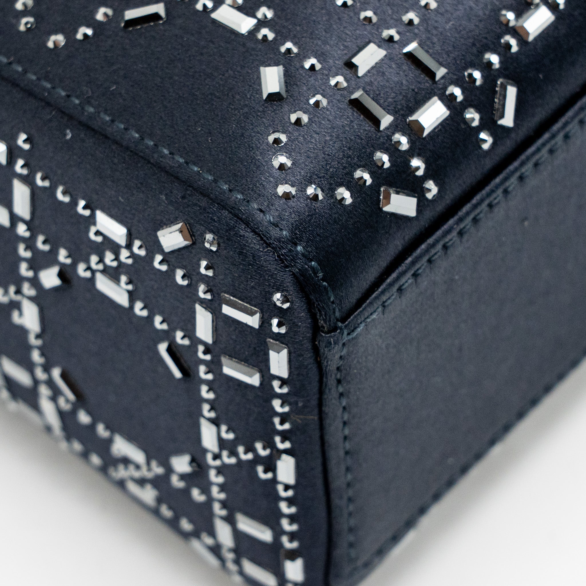 DIOR MINI LADY DIOR SATIN CRYSTAL DARK BLUE SHW