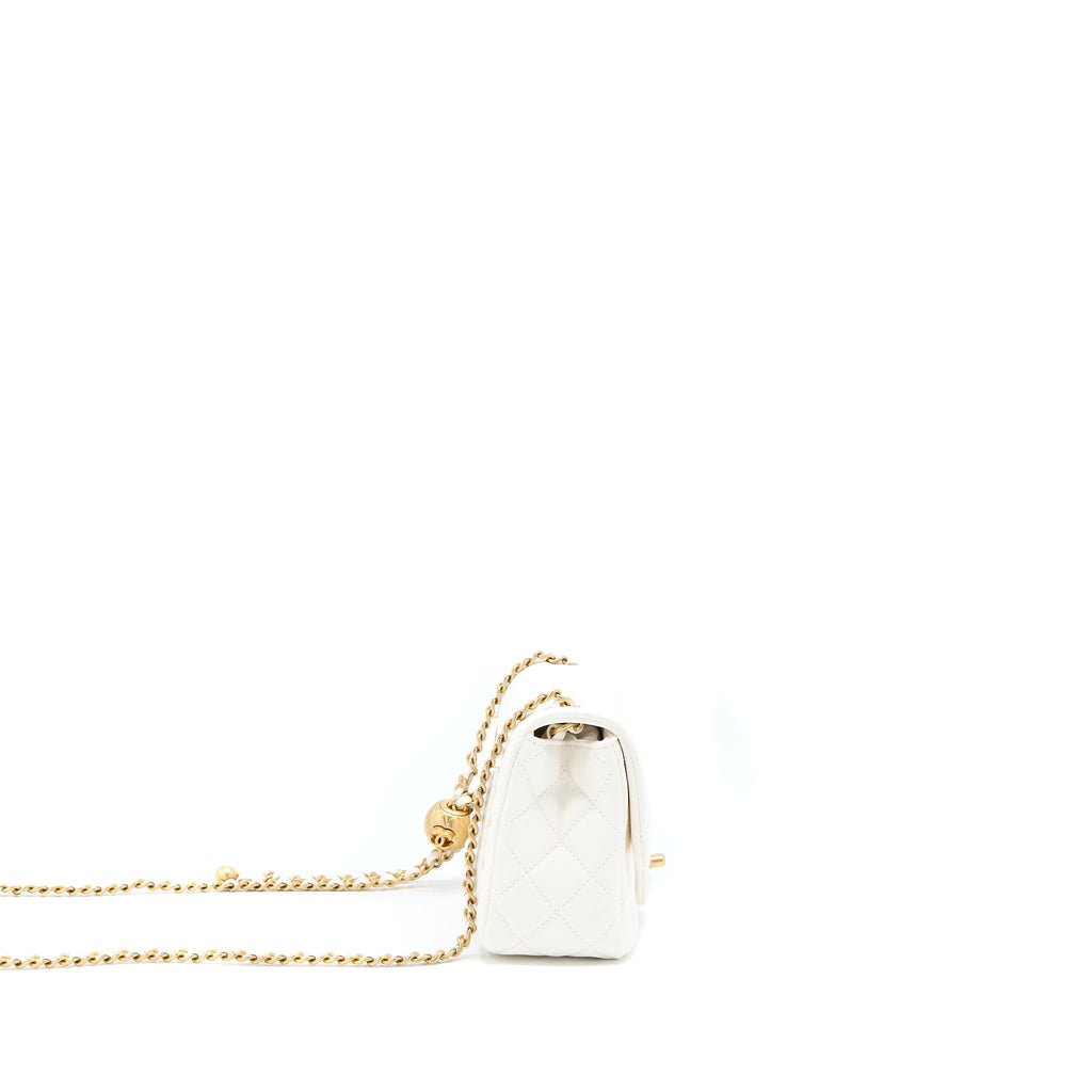 CHANEL PEARL CRUSH MINI SQUARE FLAP BAG LAMBSKIN WHITE GHW(MICROCHIP)