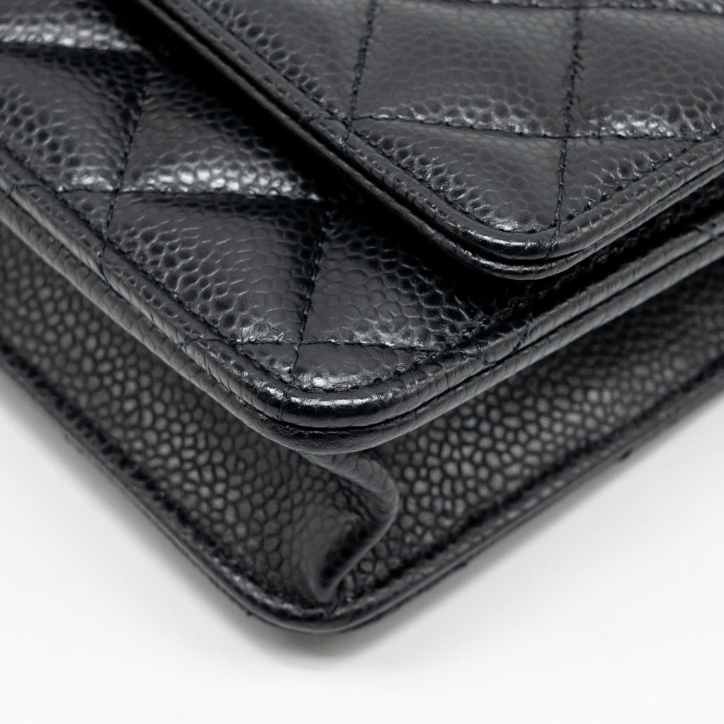 CHANEL CLASSIC WALLET ON CHAIN CAVIAR BLACK SHW (MICROCHIP)