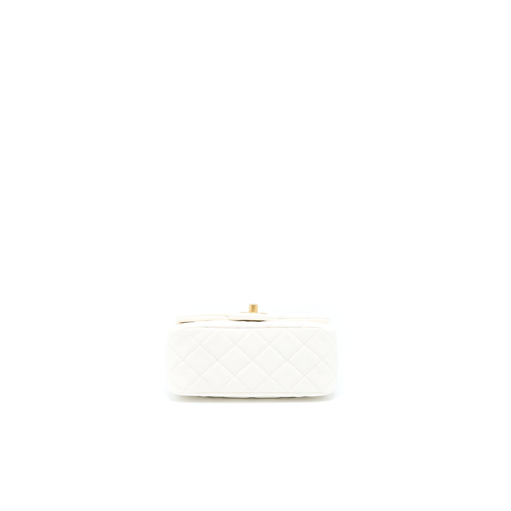 CHANEL PEARL CRUSH MINI SQUARE FLAP BAG LAMBSKIN WHITE GHW(MICROCHIP)