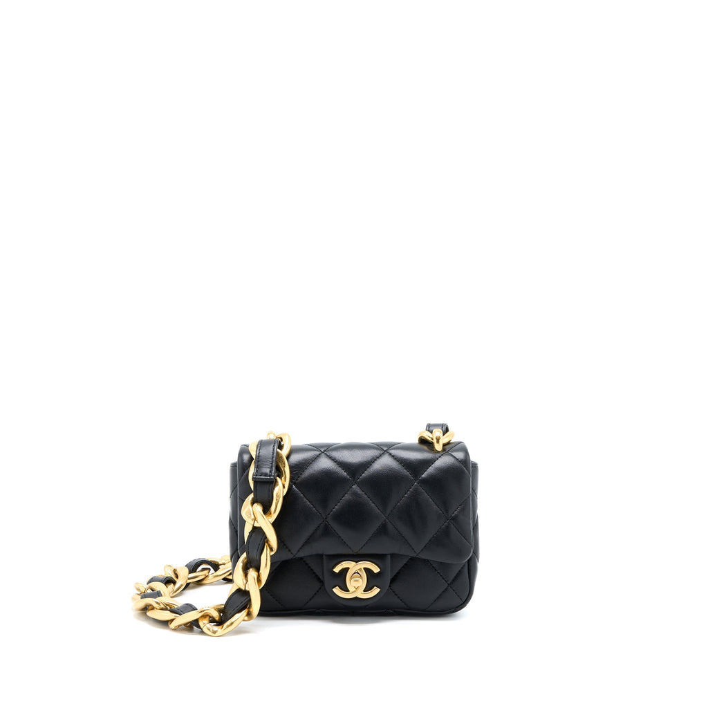 CHANEL 22S GIANT CHAIN FLAP SHOULDER BAG LAMBSKIN BLACK GHW (MICROCHIP)