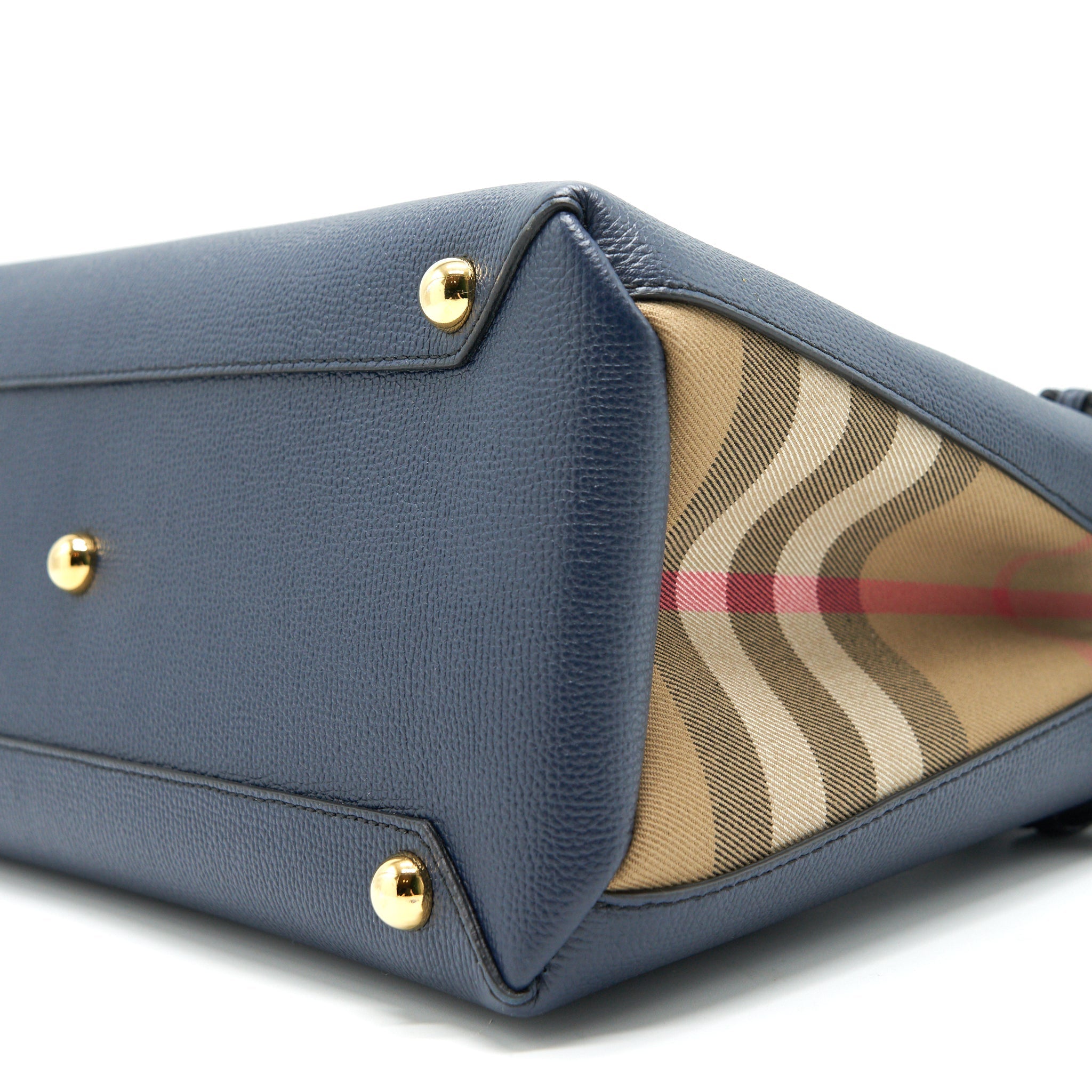 BURBERRY LEATHER/ CANVAS TOTE BAG NAVY