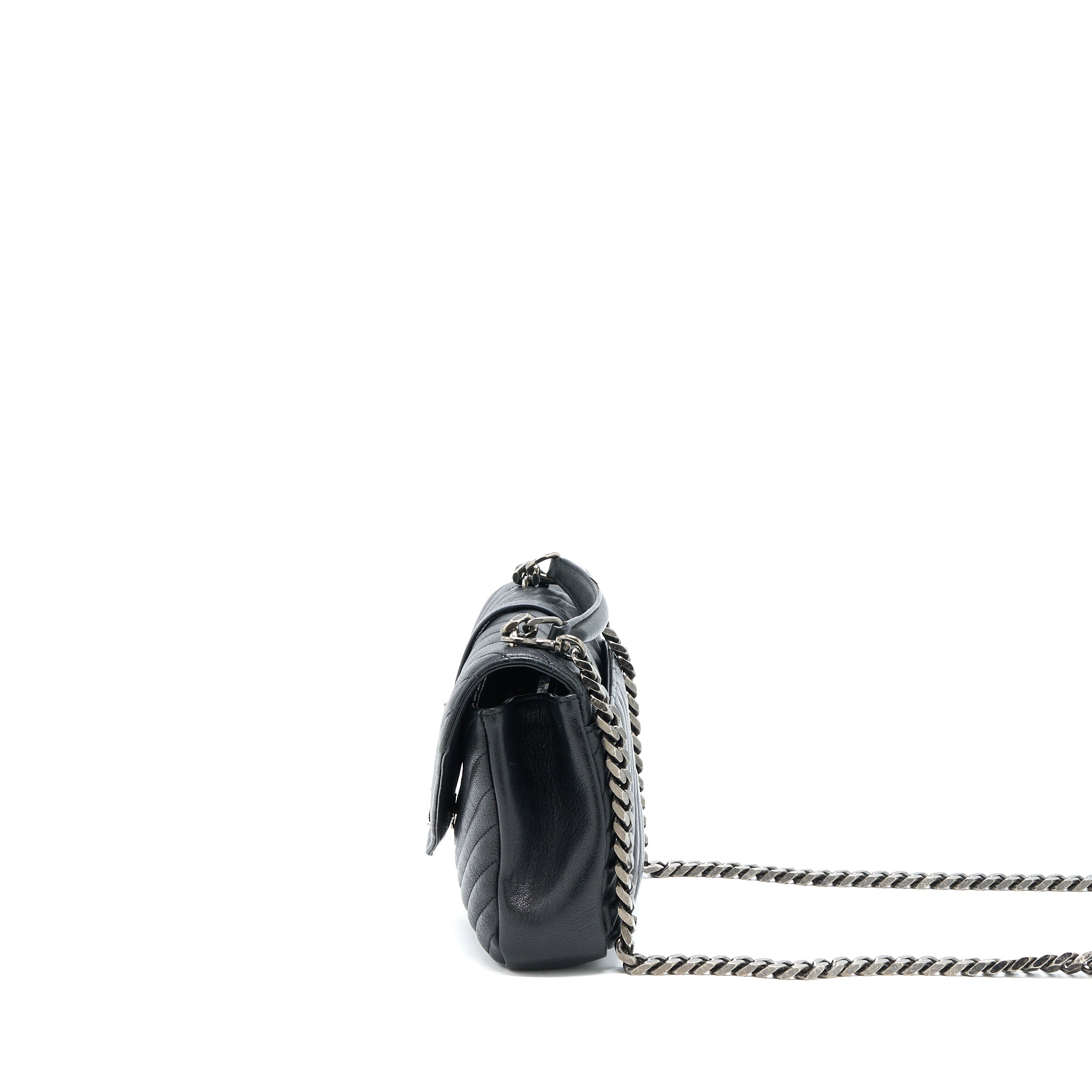 SAINT LAURENT/YSL QUILTED MEDIUM COLLEGE BAG LAMBSKIN BLACK RUTHENIUM HARDWARE