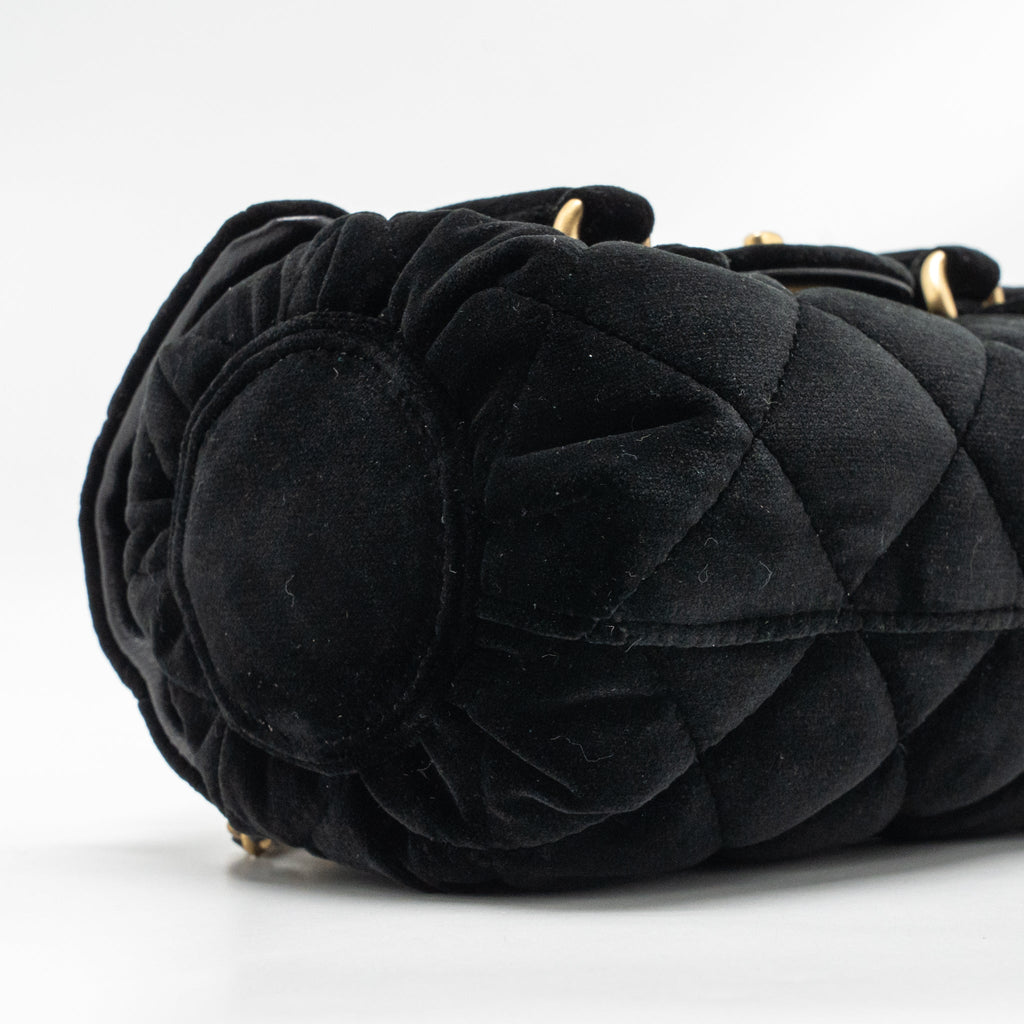 CHANEL MINI BOWLING CLUTCH WITH CHAIN VELVET BLACK GHW (MICROCHIP)