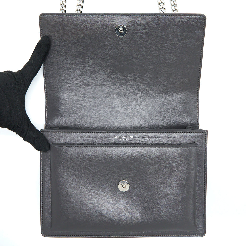 SAINT LAURENT SUNSET CHAIN BAG CALFSKIN DARK GREY SHW
