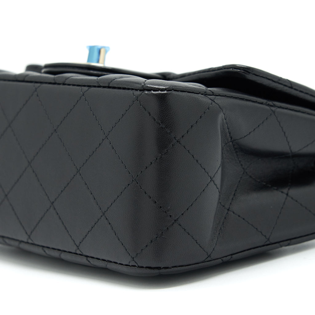 CHANEL MINI SQUARE FLAP BAG LAMBSKIN BLACK LGHW (MICROCHIP)