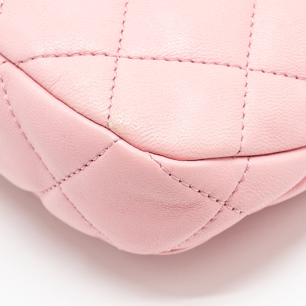 CHANEL 22K HOBO BAG WITH LOGO CHAIN LAMBSKIN PINK GHW (MICROCHIP)