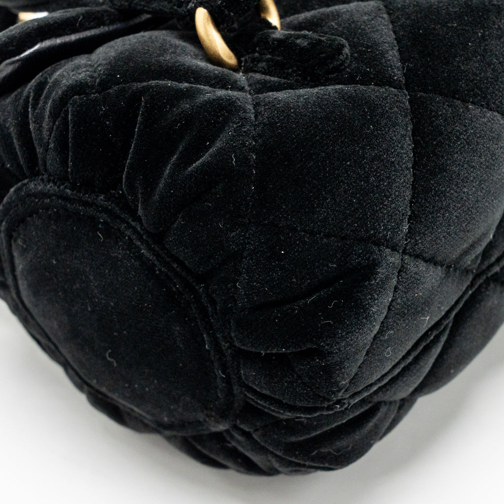 CHANEL MINI BOWLING CLUTCH WITH CHAIN VELVET BLACK GHW (MICROCHIP)