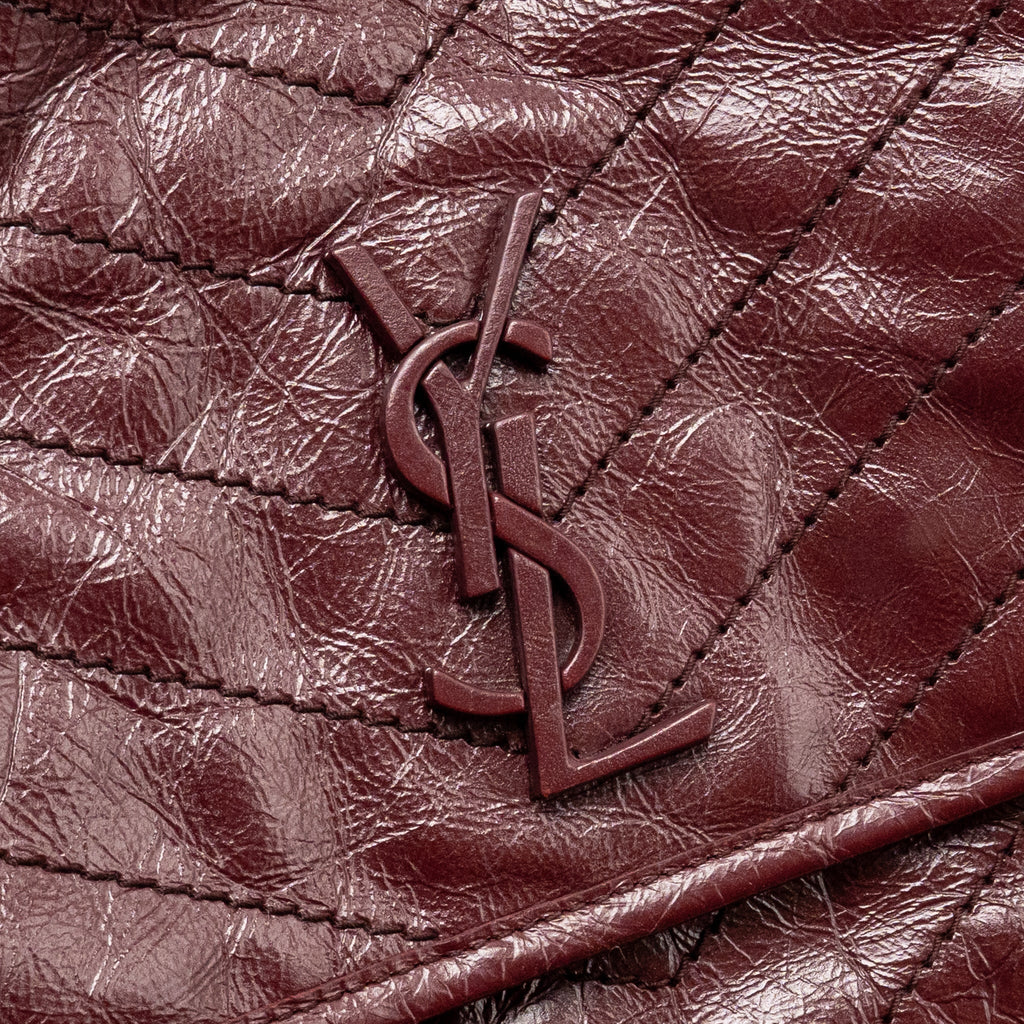SAINT LAURENT YSL MEDIUM NIKI SHOULDER BAG CALFSKIN BURGUNDY RUTHENIUM SHW