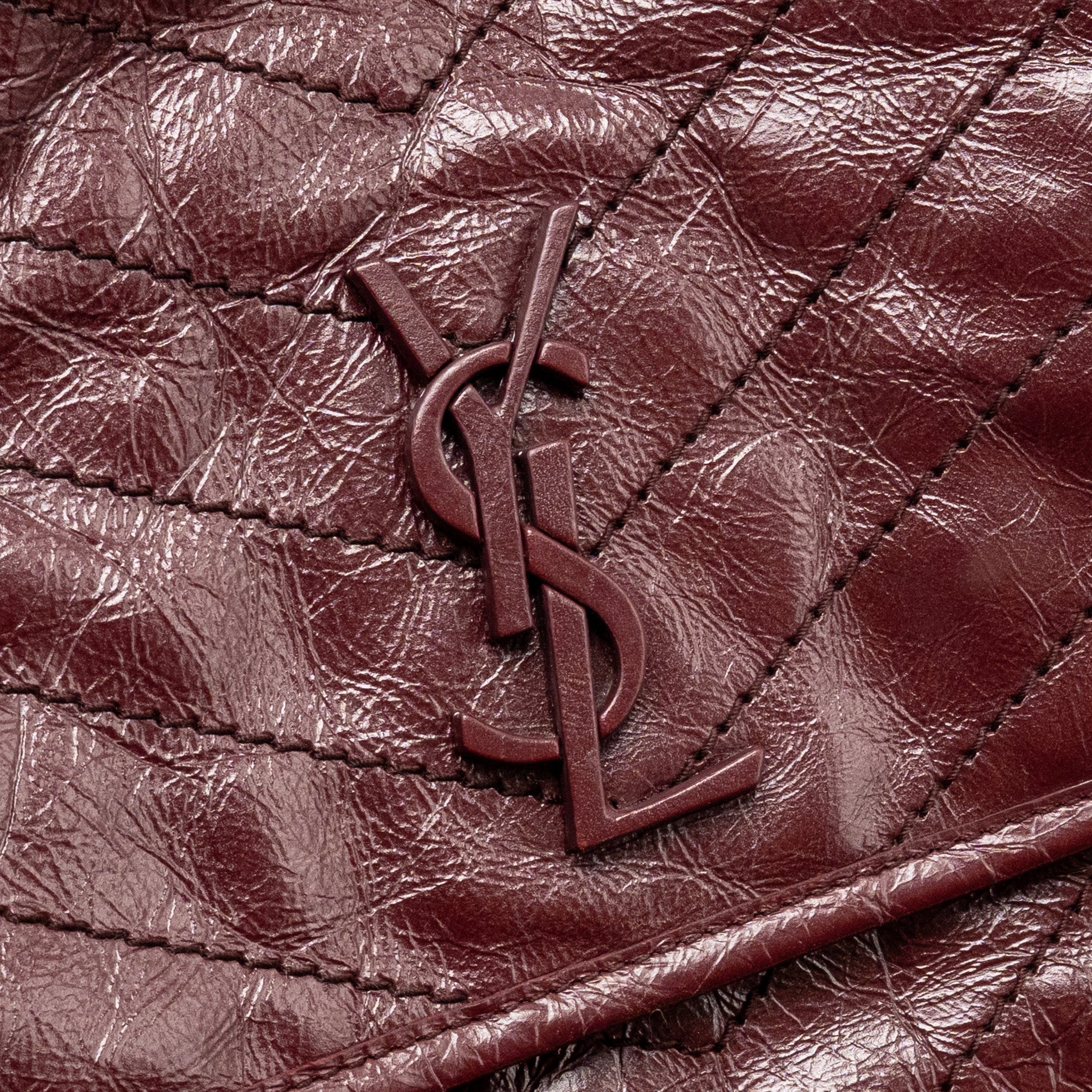 SAINT LAURENT YSL MEDIUM NIKI SHOULDER BAG CALFSKIN BURGUNDY RUTHENIUM SHW