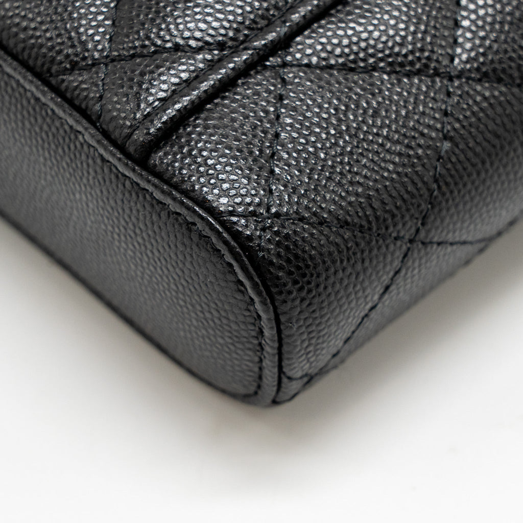 CHANEL CLASSIC VANITY PHONE HOLDER WITH CHAIN CAVIAR BLACK LGHW