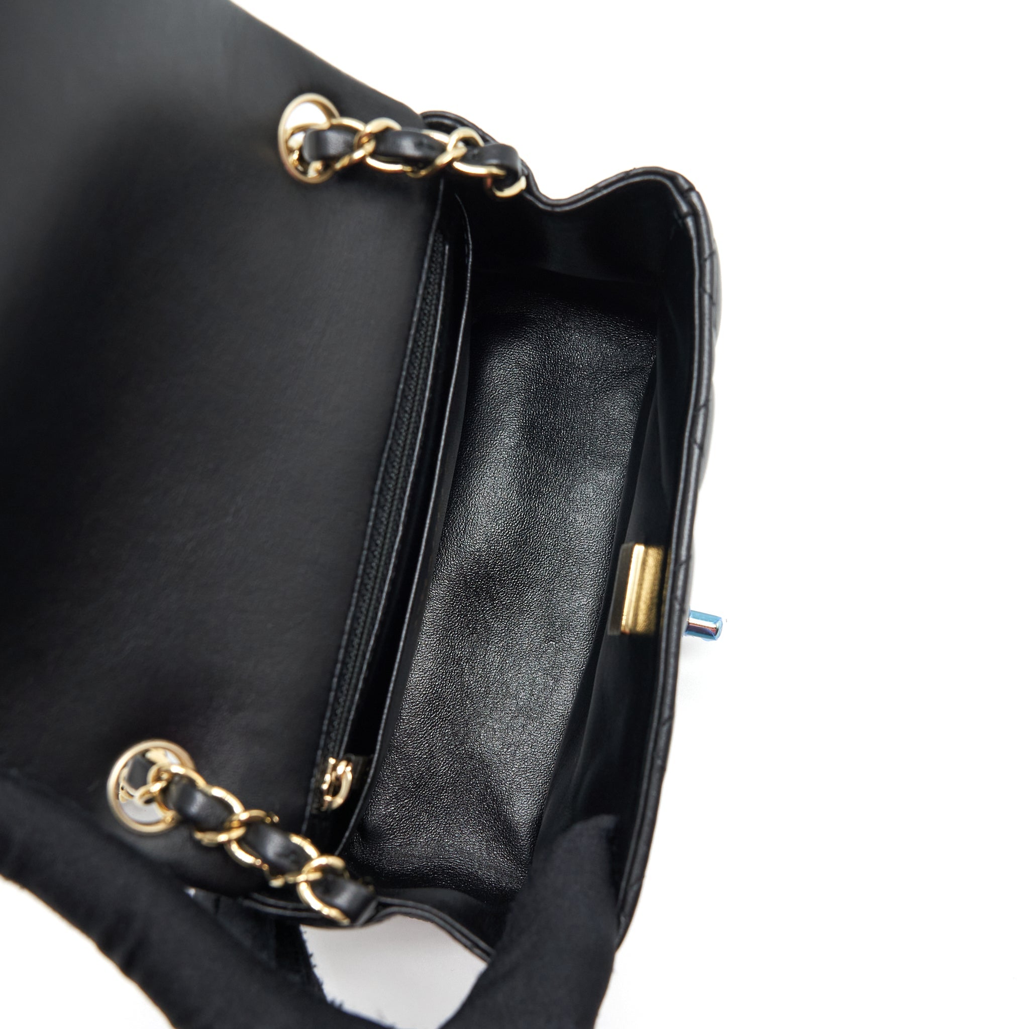 CHANEL MINI SQUARE FLAP BAG LAMBSKIN BLACK LGHW (MICROCHIP)