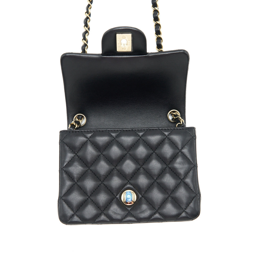 CHANEL MINI SQUARE FLAP BAG LAMBSKIN BLACK LGHW (MICROCHIP)