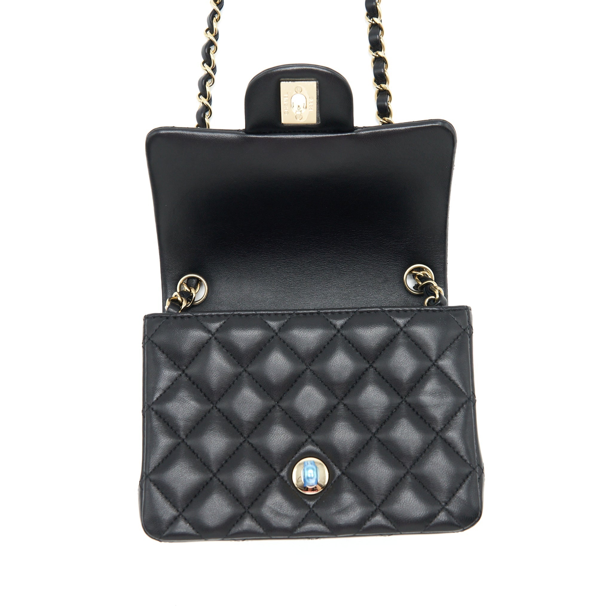 CHANEL MINI SQUARE FLAP BAG LAMBSKIN BLACK LGHW (MICROCHIP)