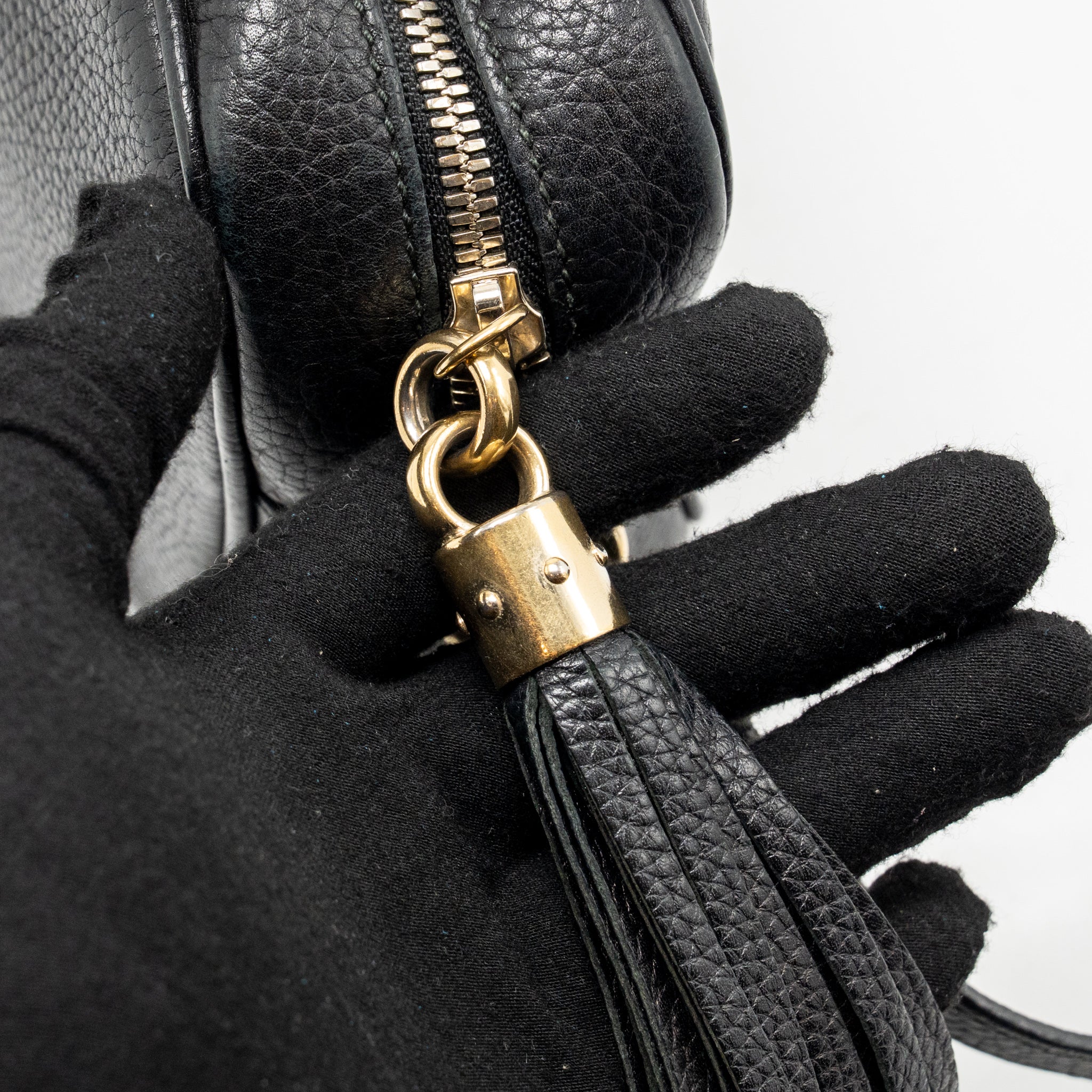 GUCCI SOHO DISCO CAMERA CROSSBODY BAG CALFSKIN BLACK LGHW
