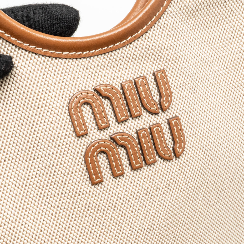 MIU MIU MINI IVY BAG CANVAS/LEATHER BEIGE/BRANDY GHW