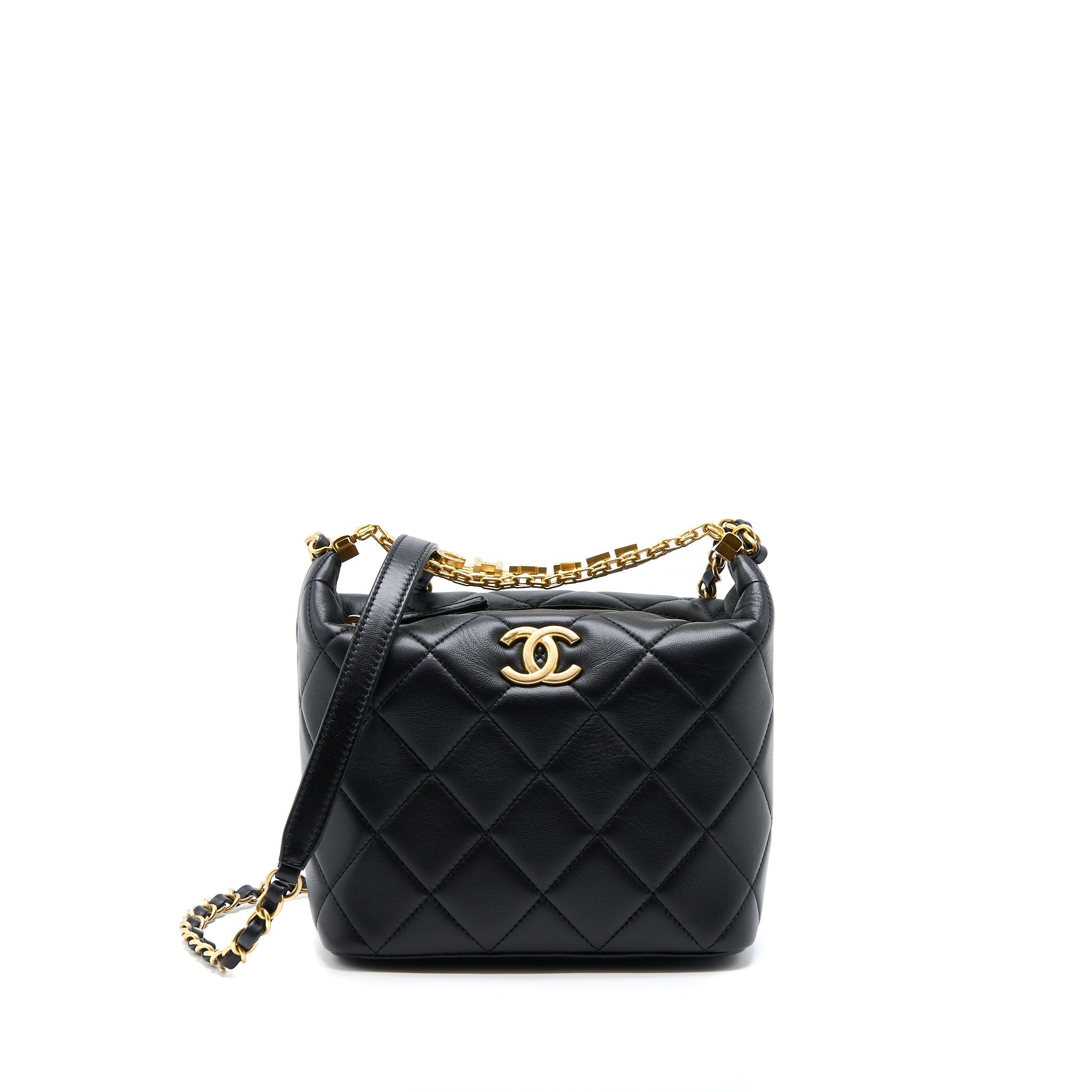 CHANEL 22S DETAIL HANDLE HOBO CROSSBODY BAG LAMBSKIN BLACK GHW(MICROCHIP)