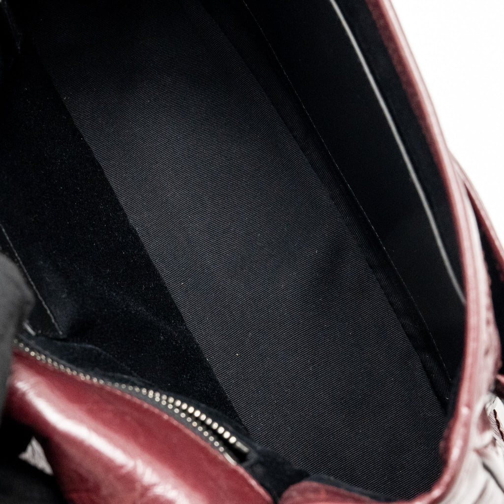 SAINT LAURENT YSL MEDIUM NIKI SHOULDER BAG CALFSKIN BURGUNDY RUTHENIUM SHW