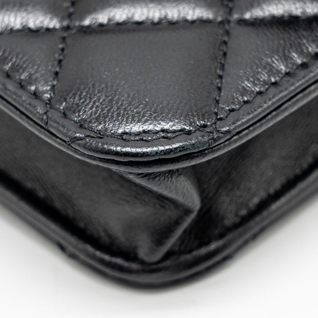 CHANEL TOP HANDLE MINI FLAP BAG LAMBSKIN BLACK LGHW