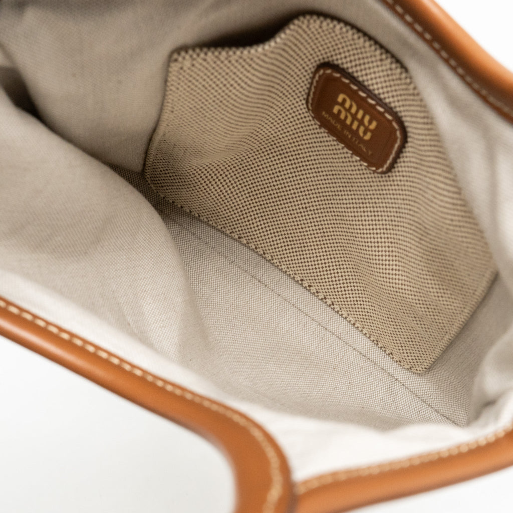 MIU MIU MINI IVY BAG CANVAS/LEATHER BEIGE/BRANDY GHW