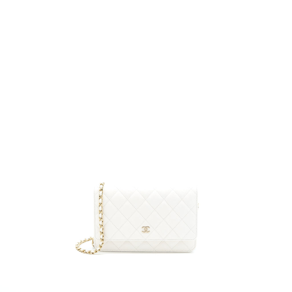CHANEL CLASSIC WALLET ON CHAIN CAVIAR WHITE LGHW (MICROCHIP)