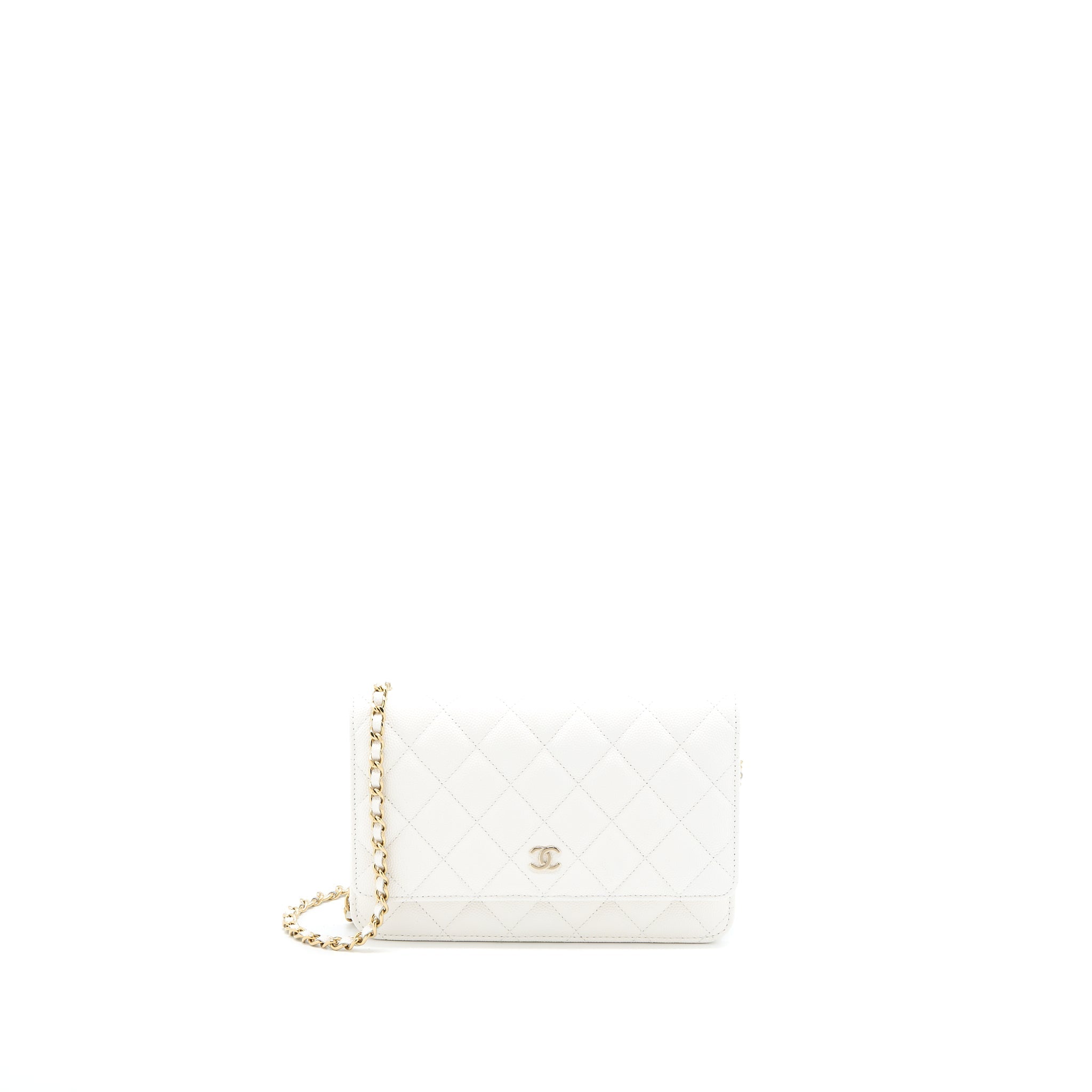 CHANEL CLASSIC WALLET ON CHAIN CAVIAR WHITE LGHW (MICROCHIP)
