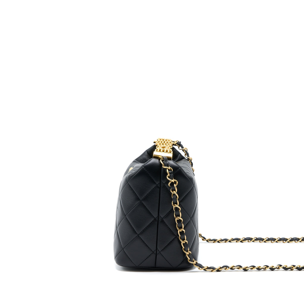 CHANEL 22S DETAIL HANDLE HOBO CROSSBODY BAG LAMBSKIN BLACK GHW(MICROCHIP)