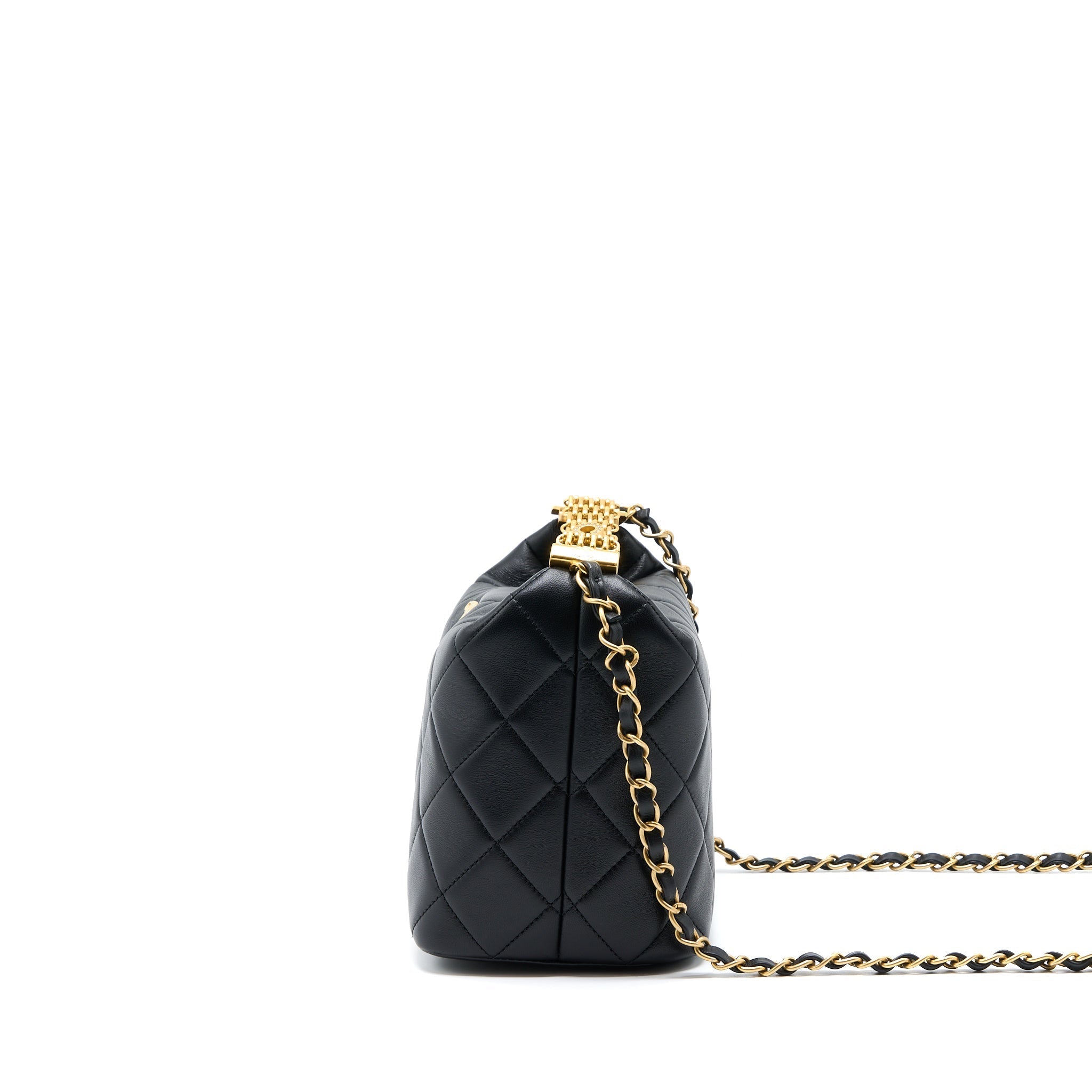 CHANEL 22S DETAIL HANDLE HOBO CROSSBODY BAG LAMBSKIN BLACK GHW(MICROCHIP)