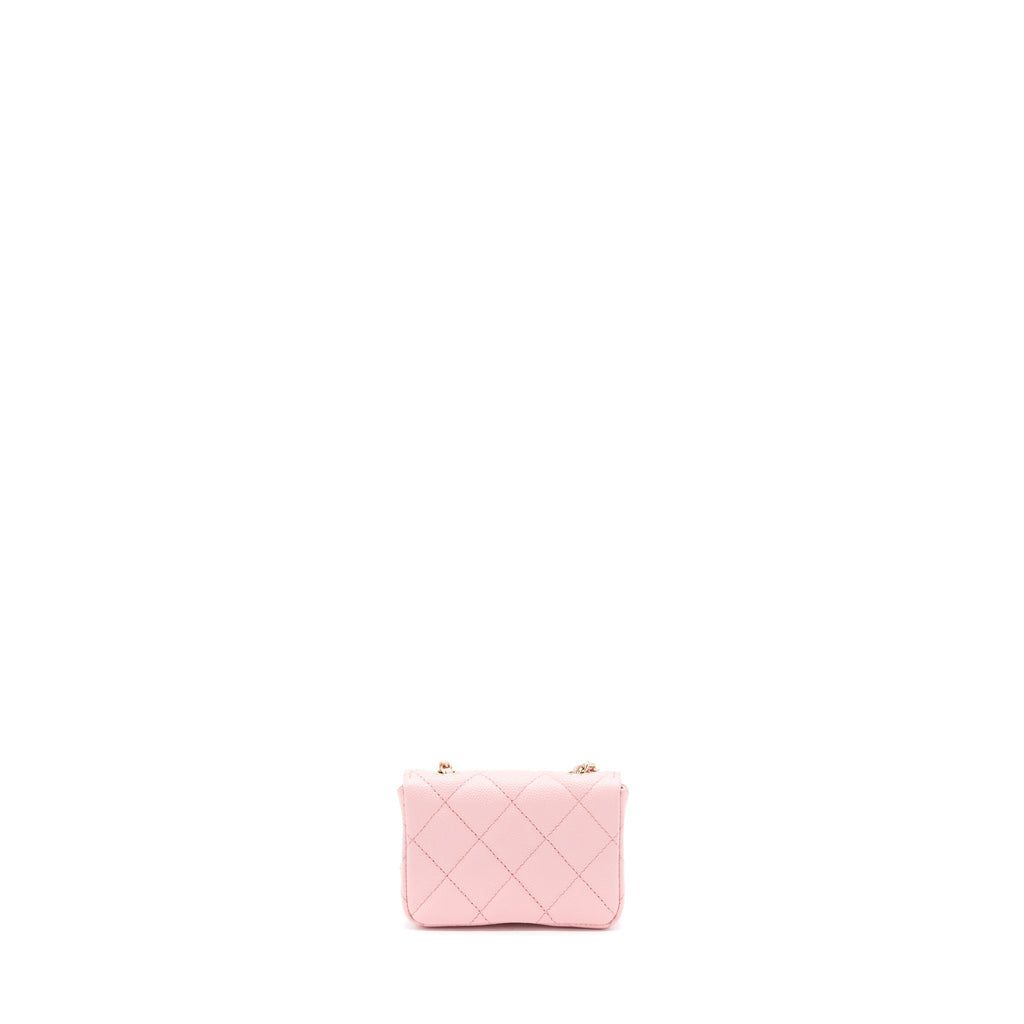 CHANEL 22P MINI FLAP BELT BAG/CARD HOLDER CAVIAR LIGHT PINK LGHW
