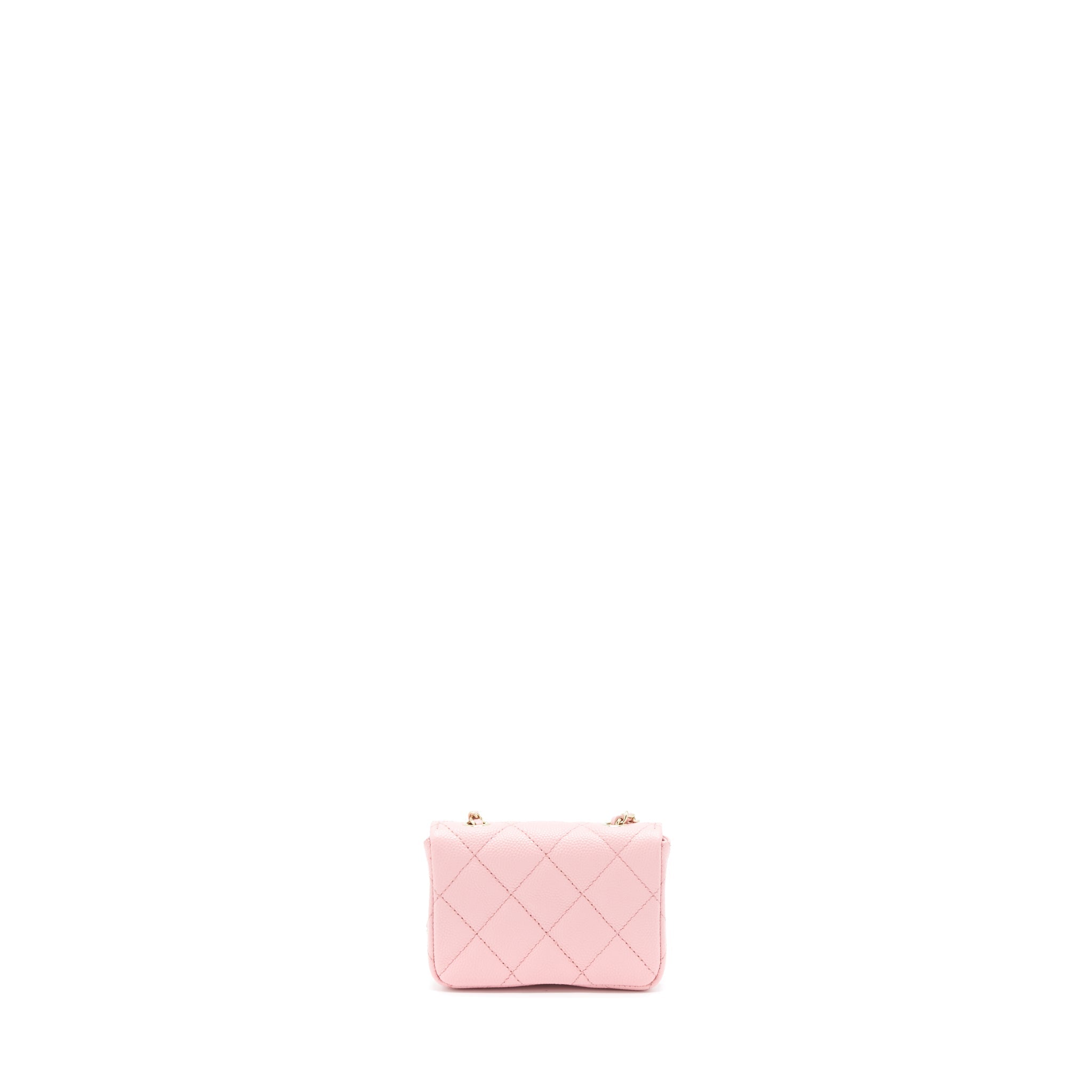 CHANEL 22P MINI FLAP BELT BAG/CARD HOLDER CAVIAR LIGHT PINK LGHW