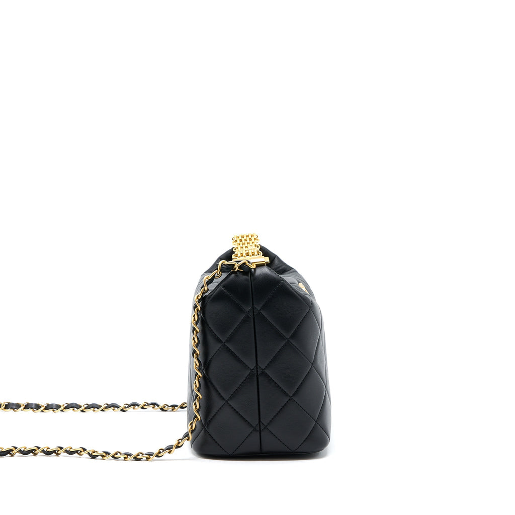 CHANEL 22S DETAIL HANDLE HOBO CROSSBODY BAG LAMBSKIN BLACK GHW(MICROCHIP)