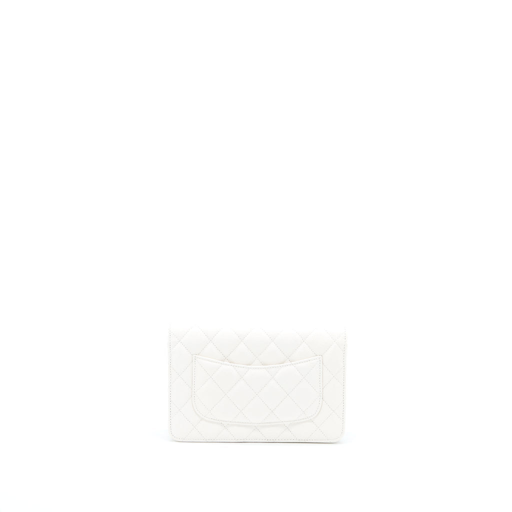 CHANEL CLASSIC WALLET ON CHAIN CAVIAR WHITE LGHW (MICROCHIP)