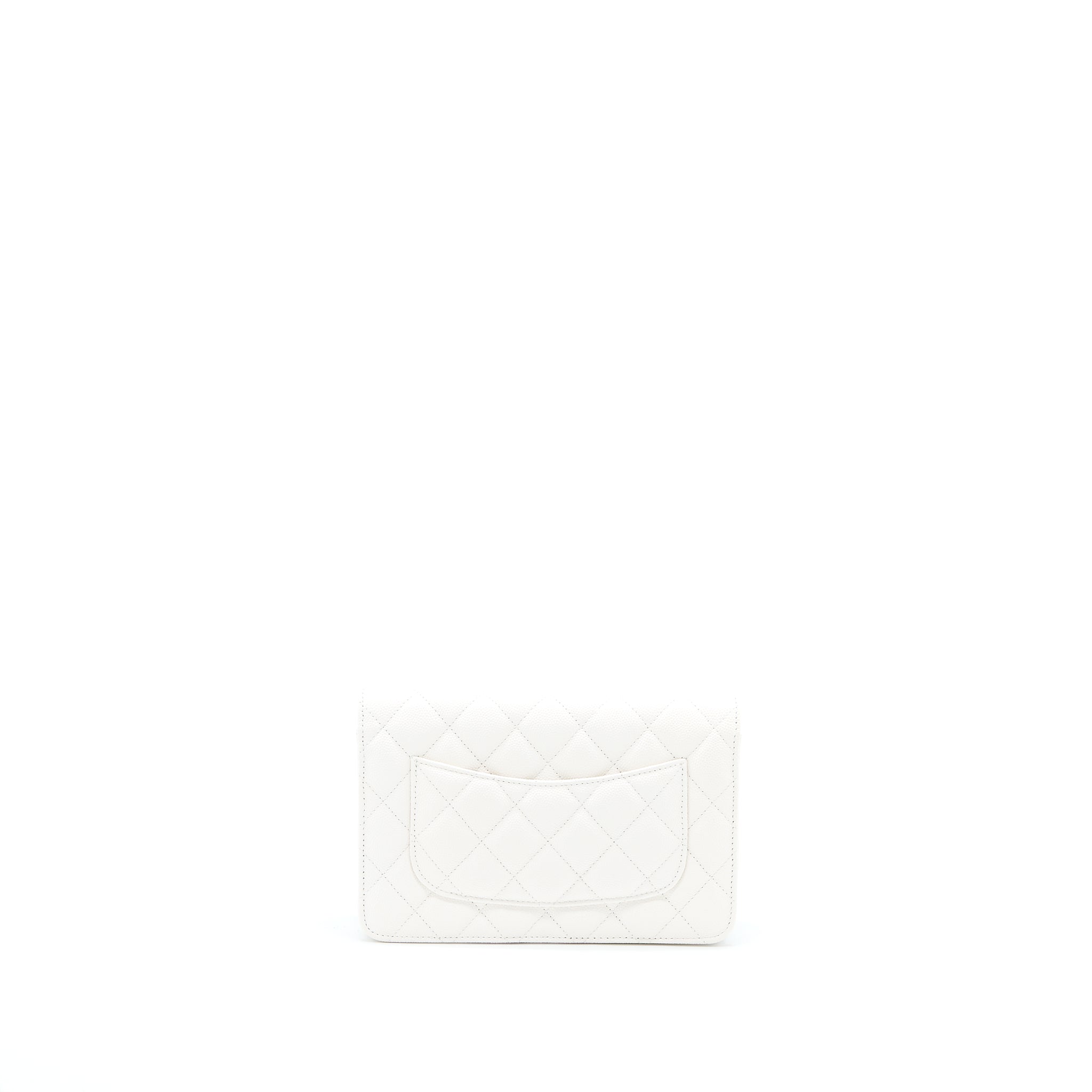 CHANEL CLASSIC WALLET ON CHAIN CAVIAR WHITE LGHW (MICROCHIP)