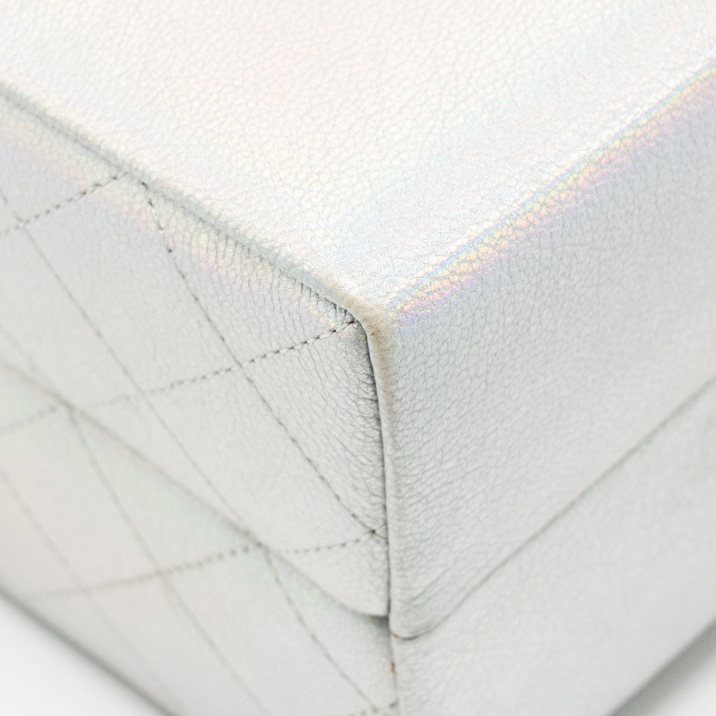 CHANEL 14K LIMITED EDITION RUNWAY LAIT DE COCO MILK CARTON EVENING CHAIN BAG GOATSKIN IRIDESCENT SILVER SHINY RUTHENIUM HARDWARE